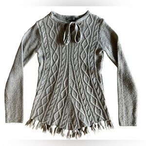 PRANA Shelby Women's Cable Knit Fringe Gray Wool Blend Poncho Sweater Size XS